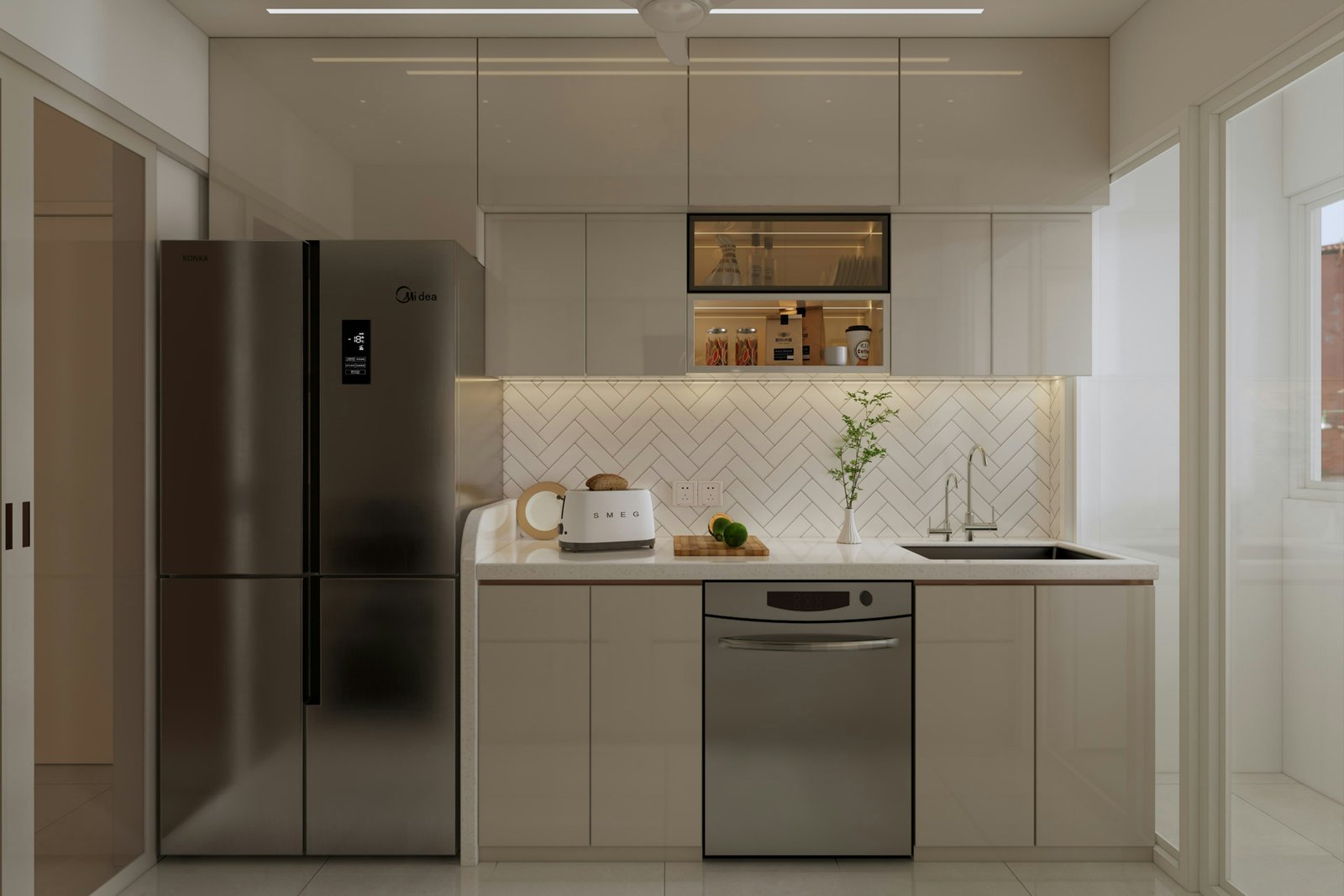 Blick auf den Pumpenbereich im Boden einer geöffneten Spülmaschine